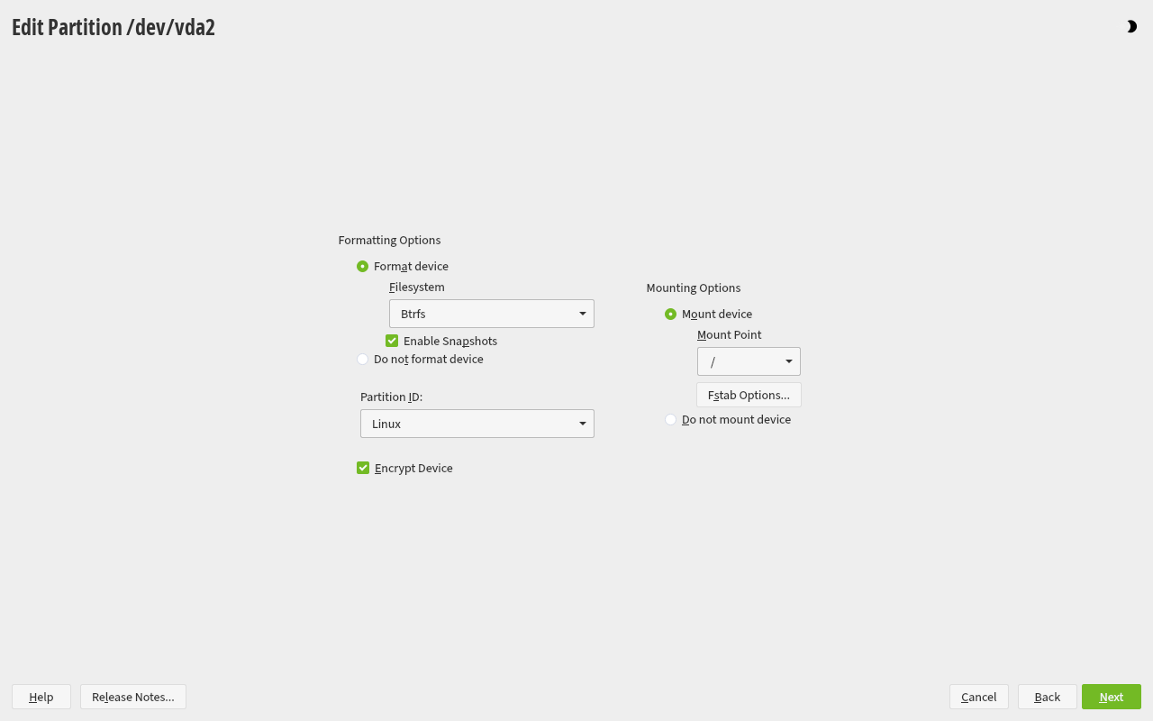 Edit Partition - Initial