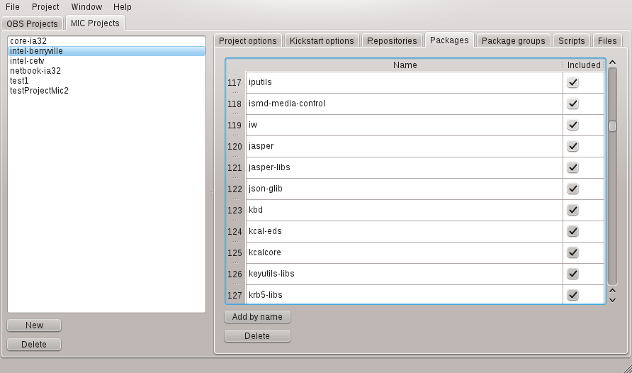 OBS Light GUI main window - MIC project - Kickstart packages