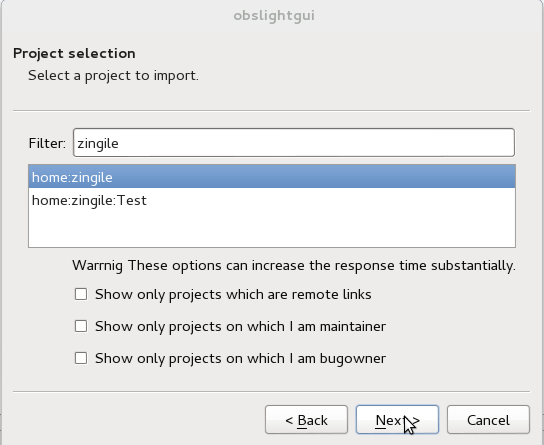 OBS Light GUI Project selection