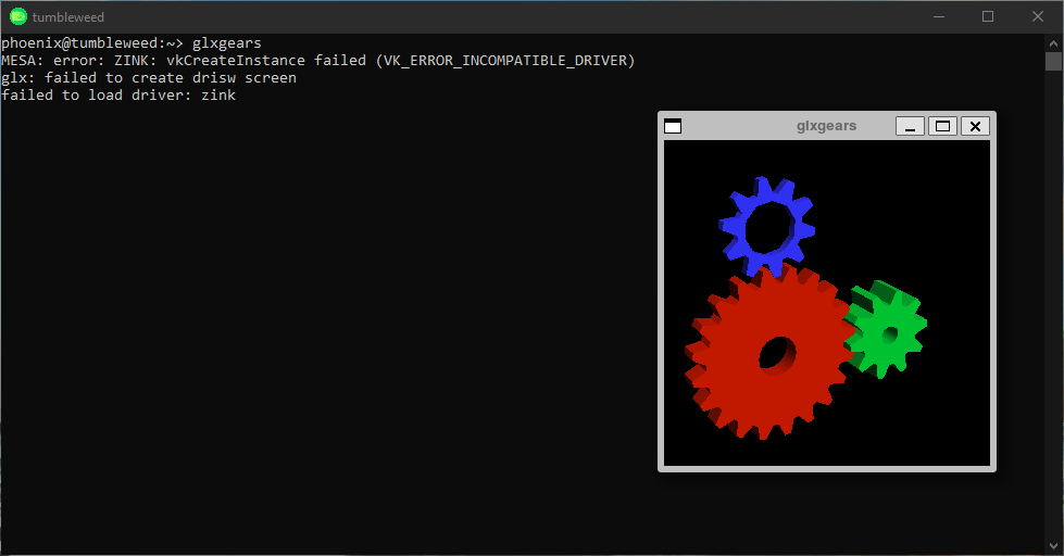 glxgears running from a openSUSE Tumbleweed WSL instance