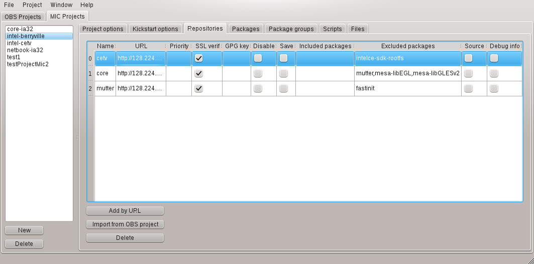 OBS Light GUI main window - MIC project - Kickstart repositories