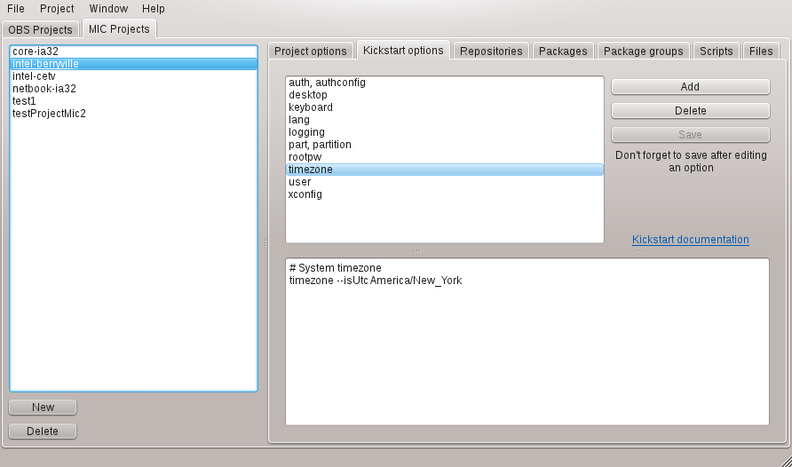 OBS Light GUI main window - MIC project - Kickstart options